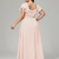 V Neck Chiffon Plus Size Long Bridesmaid Dresses with Sleeves