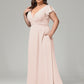 V Neck Chiffon Plus Size Long Bridesmaid Dresses with Sleeves