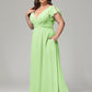 V Neck Chiffon Plus Size Long Bridesmaid Dresses with Sleeves