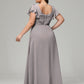 V Neck Chiffon Plus Size Long Bridesmaid Dresses with Sleeves