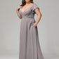 V Neck Chiffon Plus Size Long Bridesmaid Dresses with Sleeves