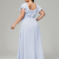 V Neck Chiffon Plus Size Long Bridesmaid Dresses with Sleeves