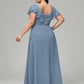 V Neck Chiffon Plus Size Long Bridesmaid Dresses with Sleeves