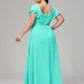 V Neck Chiffon Plus Size Long Bridesmaid Dresses with Sleeves