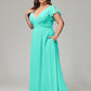 V Neck Chiffon Plus Size Long Bridesmaid Dresses with Sleeves