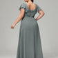 V Neck Chiffon Plus Size Long Bridesmaid Dresses with Sleeves