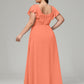 V Neck Chiffon Plus Size Long Bridesmaid Dresses with Sleeves