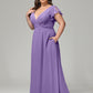 V Neck Chiffon Plus Size Long Bridesmaid Dresses with Sleeves