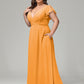 V Neck Chiffon Plus Size Long Bridesmaid Dresses with Sleeves