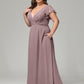 V Neck Chiffon Plus Size Long Bridesmaid Dresses with Sleeves