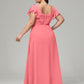 V Neck Chiffon Plus Size Long Bridesmaid Dresses with Sleeves