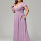 V Neck Chiffon Plus Size Long Bridesmaid Dresses with Sleeves