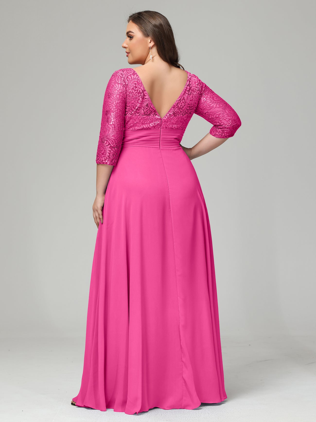 V-neck Bridesmaid Dress with Cross Back Ink Blue Plus Size main image 1