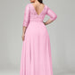 V-Neck Long Sleeves Lace Plus Size Bridesmaid Dresses