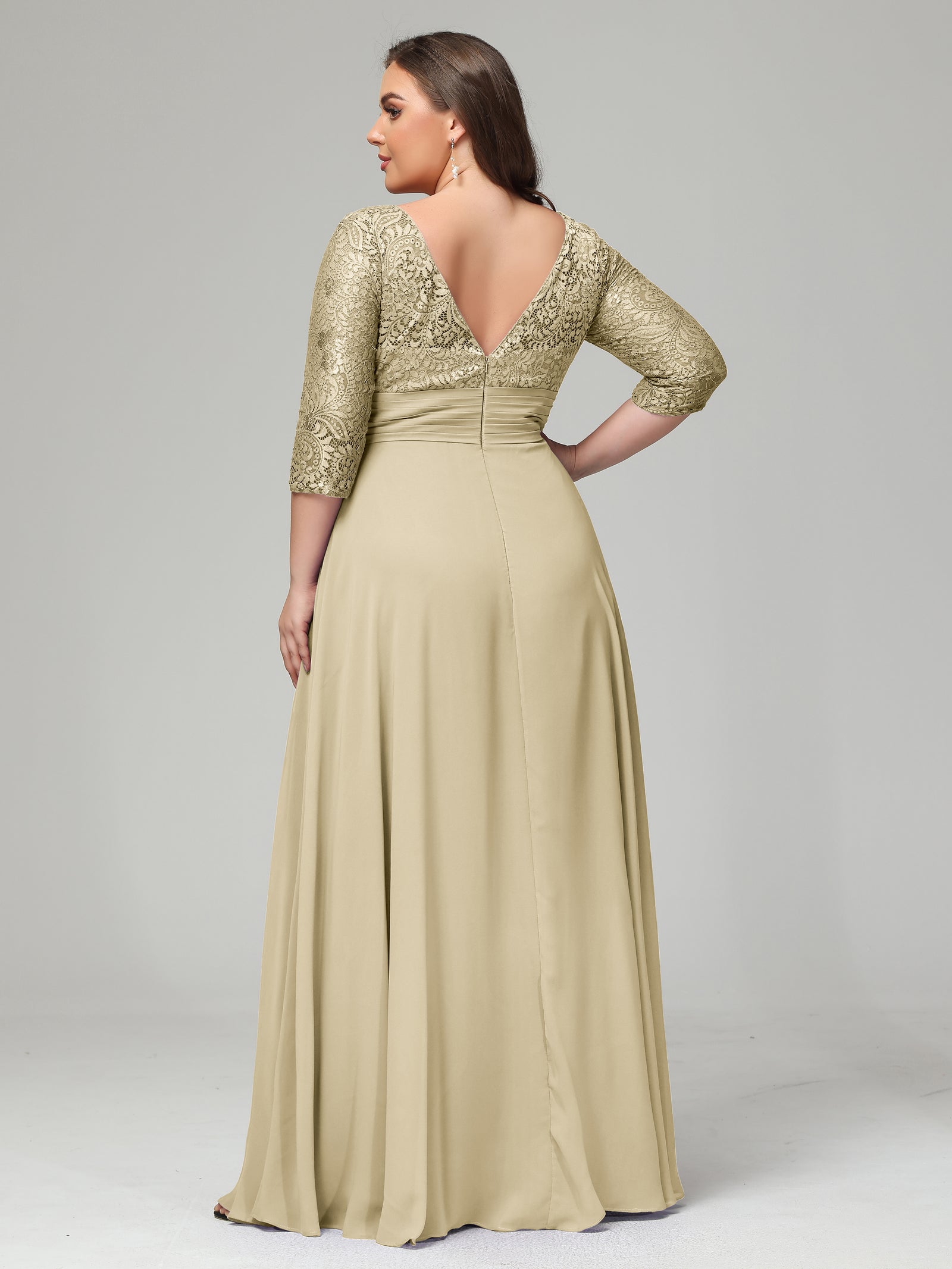 Cicinia Champagne Plus Size Mother Of The Bride Dress Long Chiffon A-line Plus Size V-neck Backless Floor Length main image 1