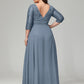 V-Neck Long Sleeves Lace Plus Size Bridesmaid Dresses