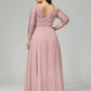 V-Neck Long Sleeves Lace Plus Size Bridesmaid Dresses