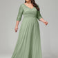 V-Neck Long Sleeves Lace Plus Size Bridesmaid Dresses