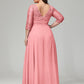 V-Neck Long Sleeves Lace Plus Size Bridesmaid Dresses