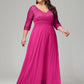 V-Neck Long Sleeves Lace Plus Size Bridesmaid Dresses