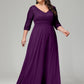 V-Neck Long Sleeves Lace Plus Size Bridesmaid Dresses