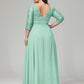 V-Neck Long Sleeves Lace Plus Size Bridesmaid Dresses