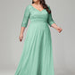 V-Neck Long Sleeves Lace Plus Size Bridesmaid Dresses