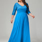 V-Neck Long Sleeves Lace Plus Size Bridesmaid Dresses