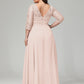 V-Neck Long Sleeves Lace Plus Size Bridesmaid Dresses