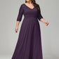 V-Neck Long Sleeves Lace Plus Size Bridesmaid Dresses