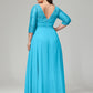 V-Neck Long Sleeves Lace Plus Size Bridesmaid Dresses