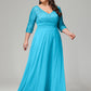 V-Neck Long Sleeves Lace Plus Size Bridesmaid Dresses