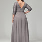 V-Neck Long Sleeves Lace Plus Size Bridesmaid Dresses