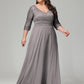 V-Neck Long Sleeves Lace Plus Size Bridesmaid Dresses