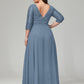 V-Neck Long Sleeves Lace Plus Size Bridesmaid Dresses