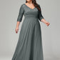 V-Neck Long Sleeves Lace Plus Size Bridesmaid Dresses