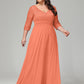 V-Neck Long Sleeves Lace Plus Size Bridesmaid Dresses