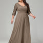 V-Neck Long Sleeves Lace Plus Size Bridesmaid Dresses