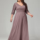 V-Neck Long Sleeves Lace Plus Size Bridesmaid Dresses