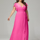 V-neck & Ruffled Sleeves Chiffon Bridesmaid Dress Plus Size