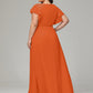 V-neck & Ruffled Sleeves Chiffon Bridesmaid Dress Plus Size