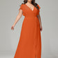 V-neck & Ruffled Sleeves Chiffon Bridesmaid Dress Plus Size