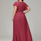 V-neck & Ruffled Sleeves Chiffon Bridesmaid Dress Plus Size