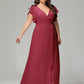 V-neck & Ruffled Sleeves Chiffon Bridesmaid Dress Plus Size