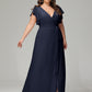 V-neck & Ruffled Sleeves Chiffon Bridesmaid Dress Plus Size