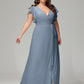 V-neck & Ruffled Sleeves Chiffon Bridesmaid Dress Plus Size