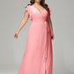 V-neck & Ruffled Sleeves Chiffon Bridesmaid Dress Plus Size