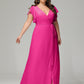 V-neck & Ruffled Sleeves Chiffon Bridesmaid Dress Plus Size