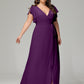 V-neck & Ruffled Sleeves Chiffon Bridesmaid Dress Plus Size