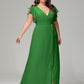 V-neck & Ruffled Sleeves Chiffon Bridesmaid Dress Plus Size